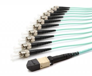 5m MTP Female to 12 ST UPC 12 Fiber Multimode OM3 50/125 Fanout Cable