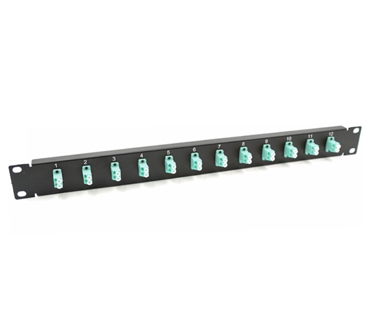 19 1U Panel with 12 Duplex LC Aqua Adapters  19 1U Panel with 12 Duplex LC Aqua Adapters
