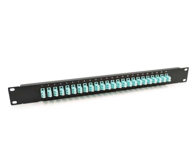 19 1U Panel with 24 Duplex LC Aqua Adapters