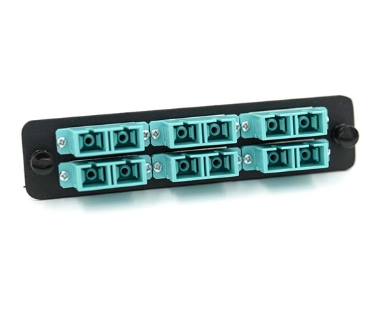 LGX Adapter Plate with 6 Duplex SC Aqua Adapters  LGX Adapter Plate with 6 Duplex SC Aqua Adapters