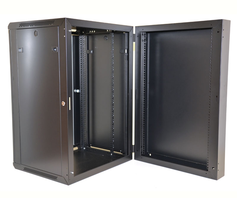 18U Wall Mount Equipment Cabinet Glazed Door Double