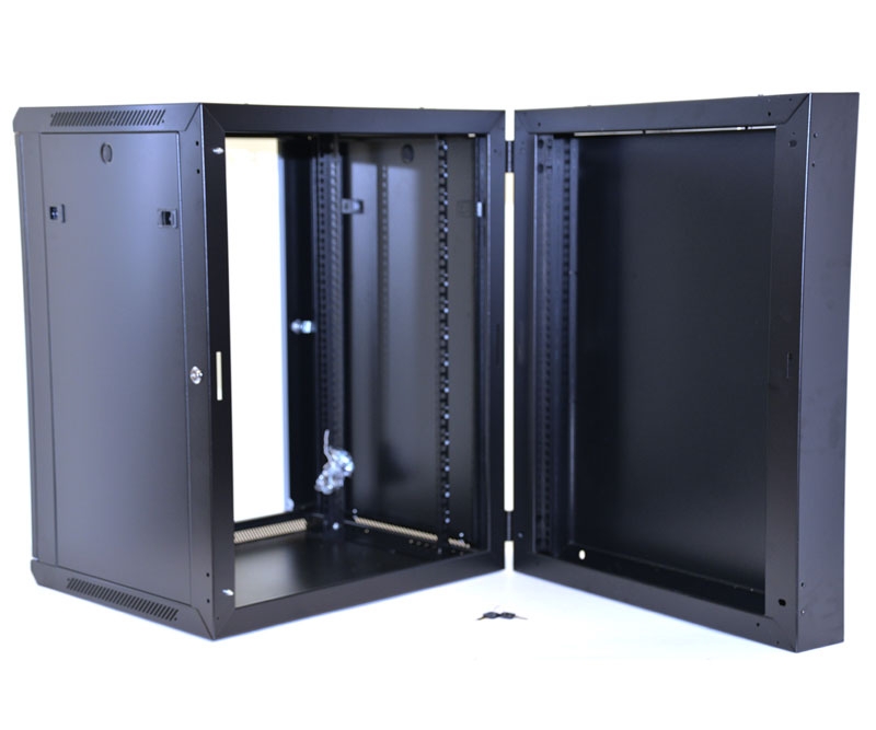 15U Wall Mount Equipment Cabinet Glazed Door Double